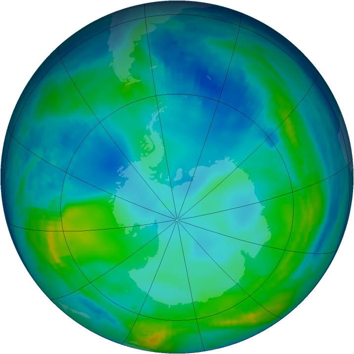 Antarctic ozone map for 06 June 1997